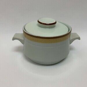 International Stone Ware Sugar Bowl Danish Gold Green S-395 Japan